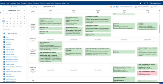 Calendario de disponibilidad de Técnicos